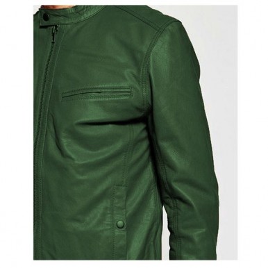 Green Winter Faux Leather High Street Jacket for Men