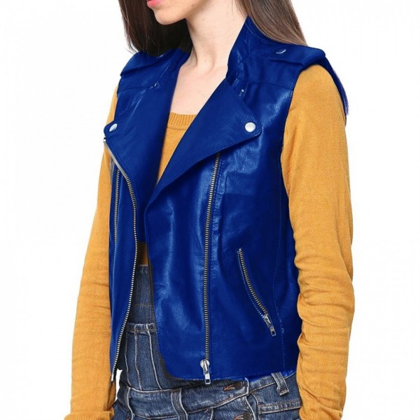 Highstreet Blue Faux Leather Jacket For Women. - Buyon.pk