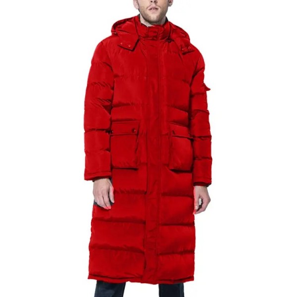Men's Red Winter Warm Down Coat Men Packaged Down Puffer Jacket Long