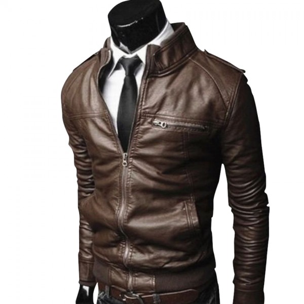 Highstreet Brown Men Faux Leather Jacket - Buyon.pk