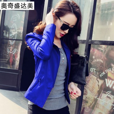  Highstreet Blue Faux Leather Jacket For Women.