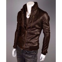 Highstreet Fashion Brown Men Faux Leather Jacket in Brown