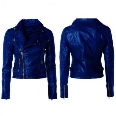 Highstreet Blue Faux Leather Jacket For Women.