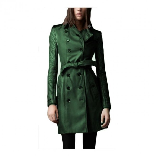 Green Leather Long coat For Women