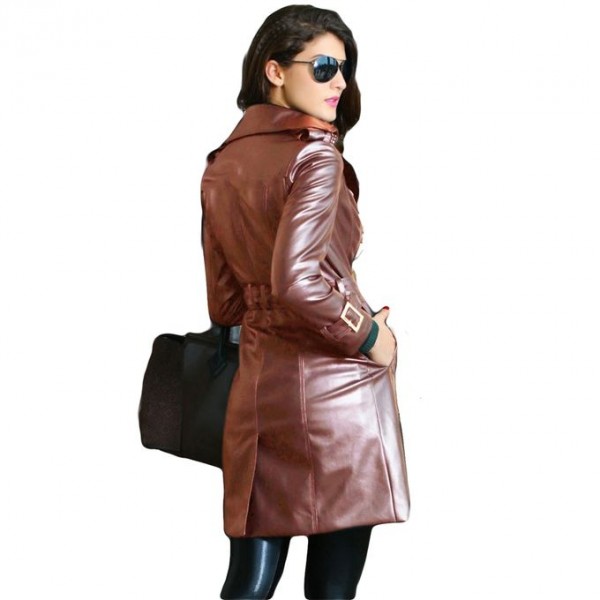 Moncler Skin Leather Long Coat For Women