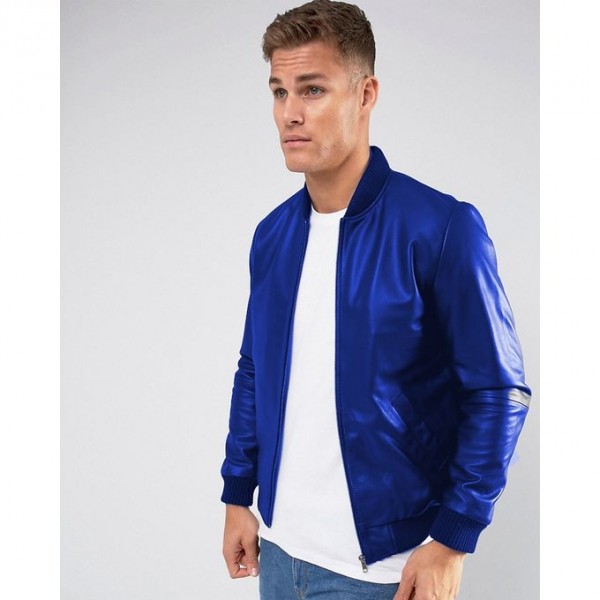 Moncler Highstreet Blue Faux Leather Jacket For Men - BF90