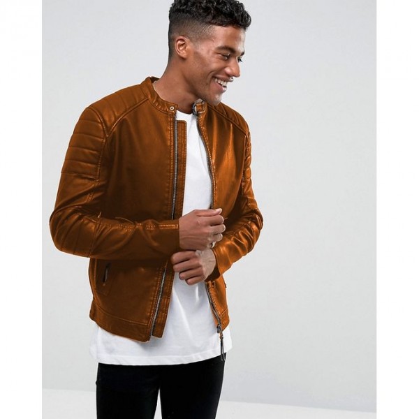 Moncler Highstreet Mustard Faux Leather Jacket For Men MF92
