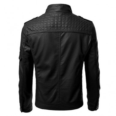 Front Pocket Leather Jacket For Men In Black