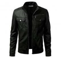 Front Pockets Black Leather Jacket