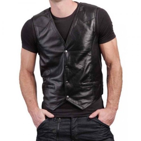 High Quality Black Faux Leather Waist Coat for Men