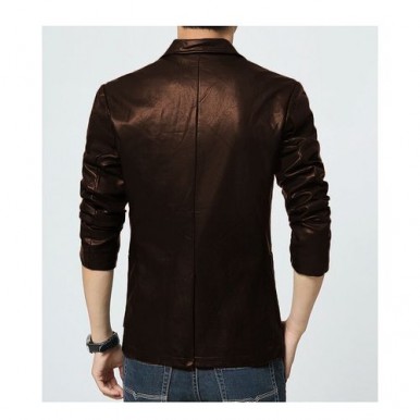 Brown Leather Blazer Coat For Men