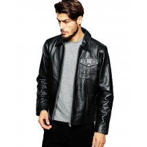 Pure Black  Faux Leather Jacket For Men