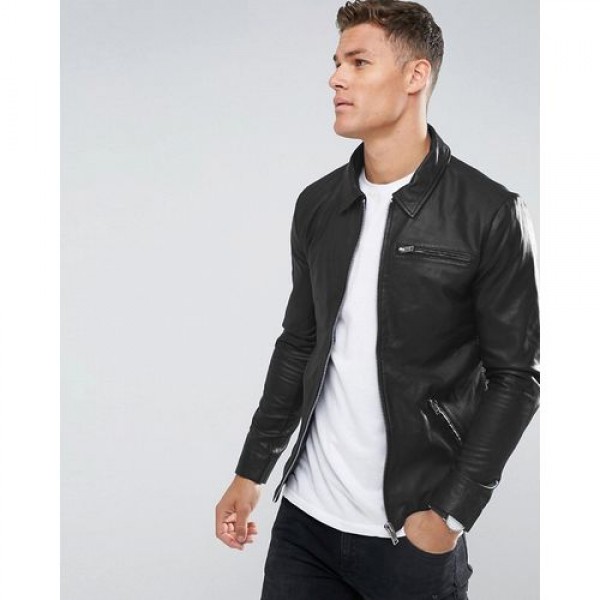Black Leather Jacket For Men In Faux Leather