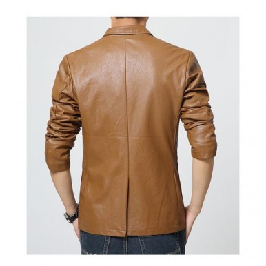 Brown Leather Blazer Coat for Men in Faux