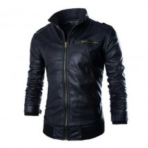 Leather Jacket For Men High Collar Style In Black