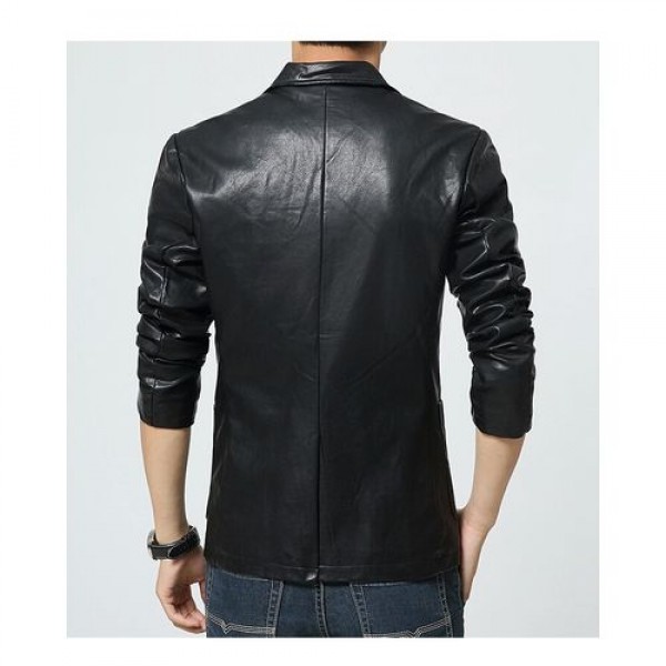Blazer Style Leather Coat For Men In Black - Buyon.pk