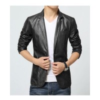 Blazer Style Leather Coat For Men In Black