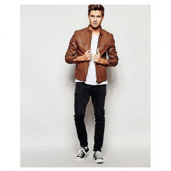 Mustard Faux Leather High Street Jacket Buyon.pk