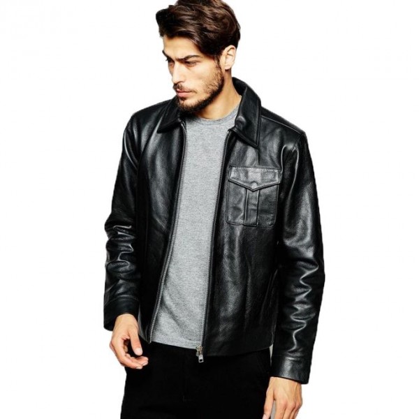 Leather Jacket for Men by Moncler in Black Faux