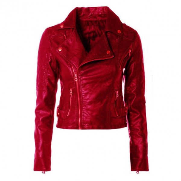 Moncler Red short Faux Leather Jacket For Women