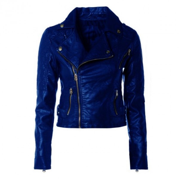 Moncler Blue short Leather Jacket For Women