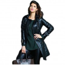 Black Leather Long Coat For Women