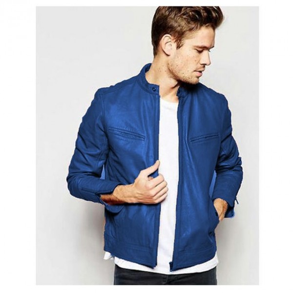 Moncler Blue Faux Leather High Street Jacket for Men-blue