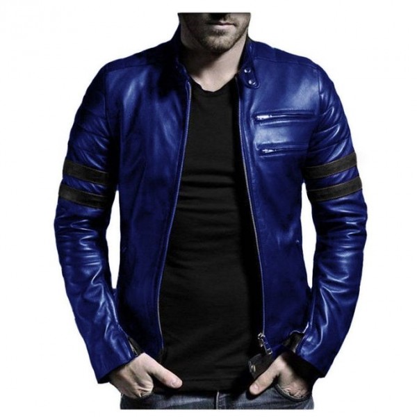 Moncler Blue - Leather Jacket For Men