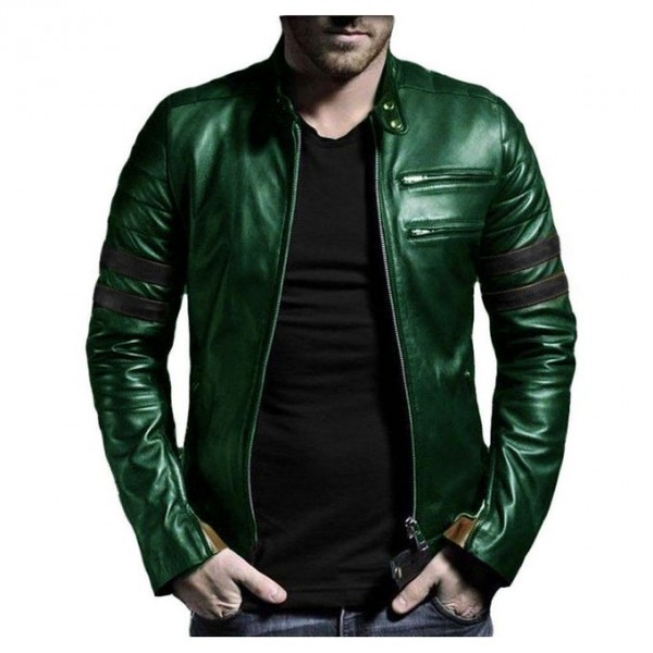 Leather Jacket for winter in Green
