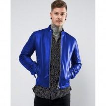 New Highstreet Blue Faux Leather Jacket For Men SM-0091