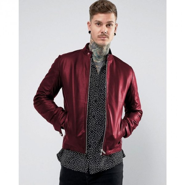 New Maroon Faux Leather Jacket For Men SM-0093
