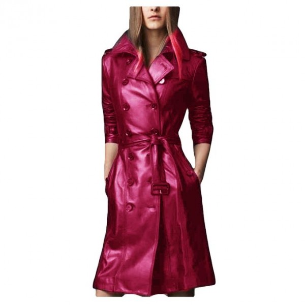 Moncler Maroon Leather Long coat For Women
