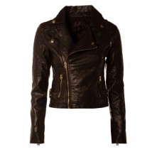 Winter Short Leather Jacket For Women In Brown