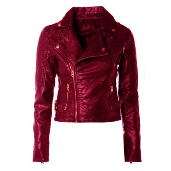 Moncler Maroon short Leather Jacket For Women