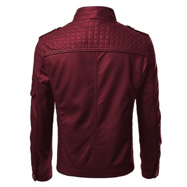 New Maroon Faux Leather Jacket For Men SM-0093