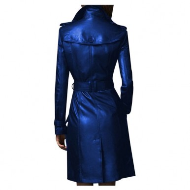Moncler Blue Leather Long style coat For Women