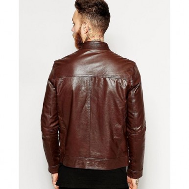 Moncler Brown Leather Jacket For Men