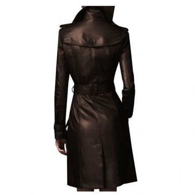 Moncler Brown Leather Long Coat For Women-brown