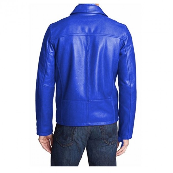 blue faux leather jacket