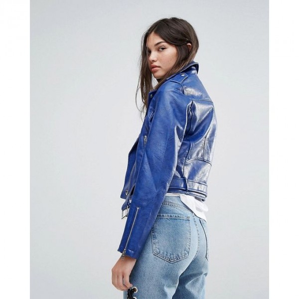 Moncler Highstreet style Blue Faux Leather Jacket For Women - Buyon.pk