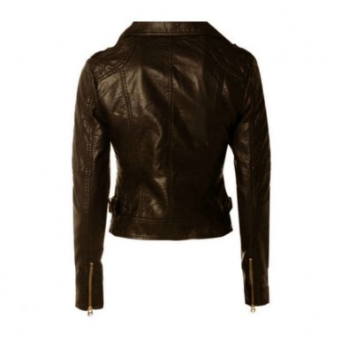 Winter Short Leather Jacket For Women In Brown