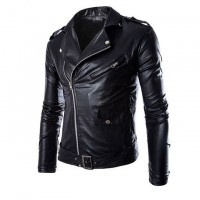 Moncler Black Leather Jacket For Men