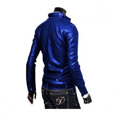  New Highstreet Blue Faux Leather Jacket For Men SM-0091
