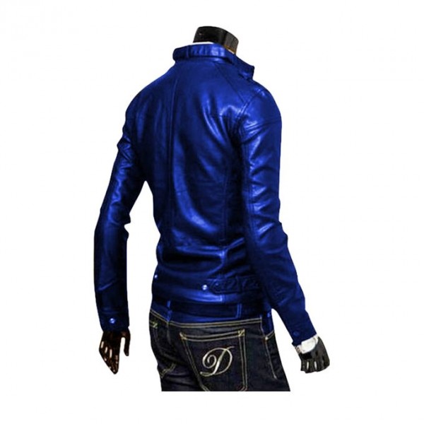 New Highstreet Blue Faux Leather Jacket For Men SM0091 Buyon.pk