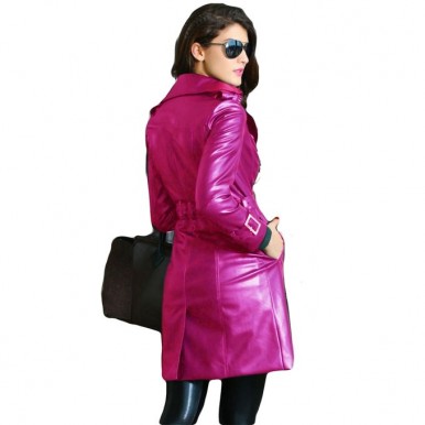 Moncler Pink Leather Long Coat For Women
