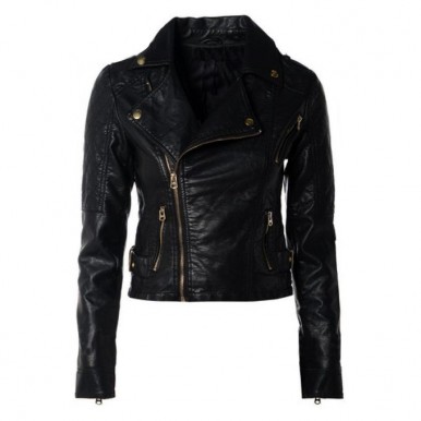 Moncler Style Short Leather Jacket For Women