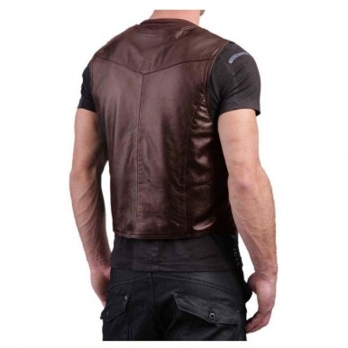 Stylish Brown Leather Waist Coat For Men