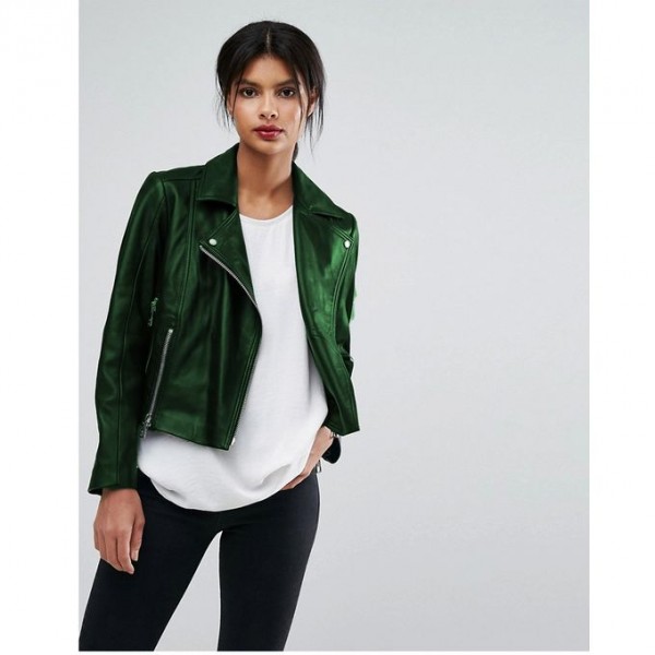 Moncler Highstreet style Green Faux Leather Jacket For Women