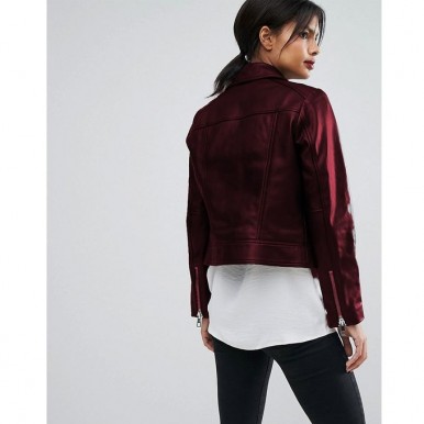 Moncler Highstreet Maroon style Faux Leather Jacket For Women