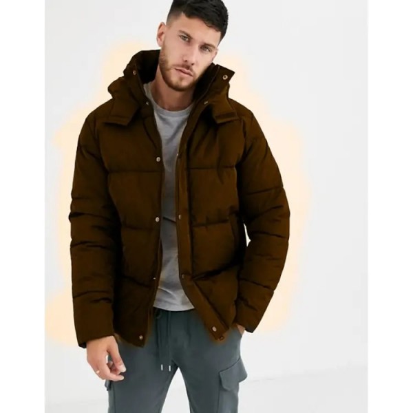 Shop Mart Design sustainable puffer jacket with hood in Brown - Buyon.pk